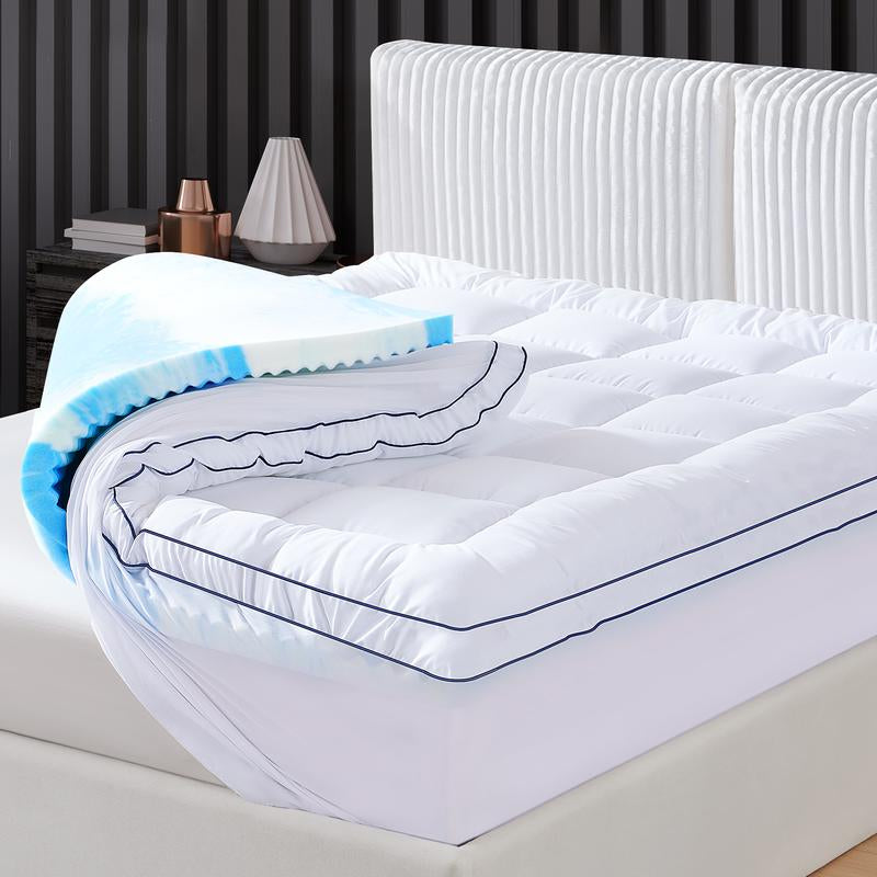 Vipfree Dual Layer Cooling Gel Memory Foam Mattress Topper 4 Inch Queen Size with Pressure Relieving Support and Breathable Cooling Gel Layer