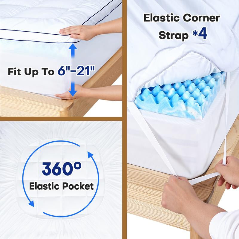 Vipfree Dual Layer Cooling Gel Memory Foam Mattress Topper 4 Inch Queen Size with Pressure Relieving Support and Breathable Cooling Gel Layer