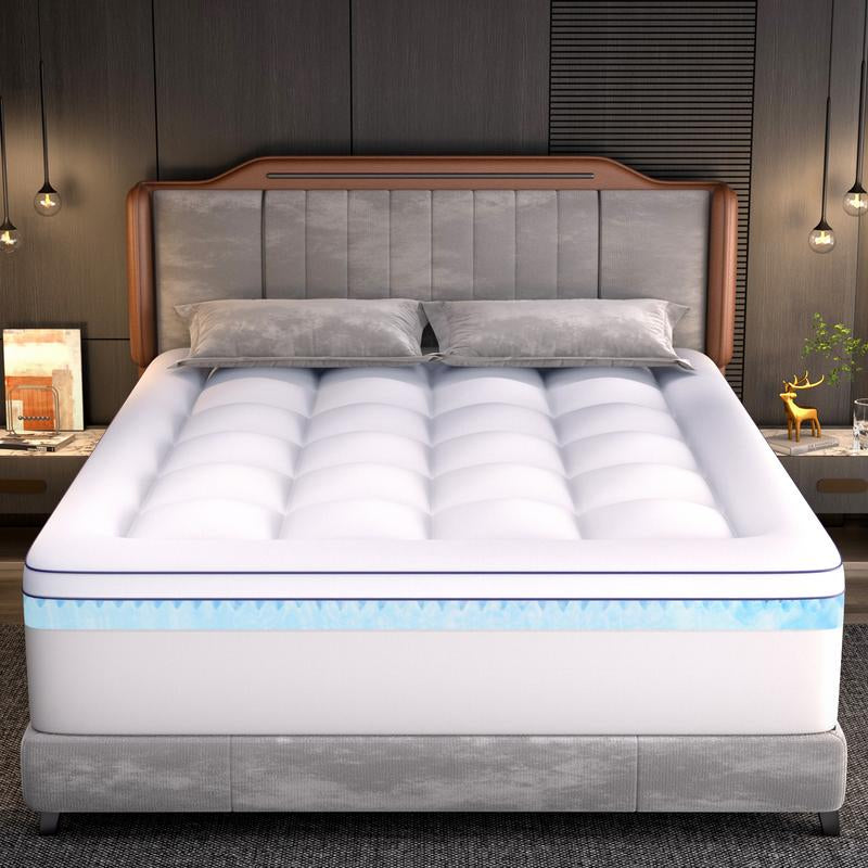 Vipfree Dual Layer Cooling Gel Memory Foam Mattress Topper 4 Inch Queen Size with Pressure Relieving Support and Breathable Cooling Gel Layer