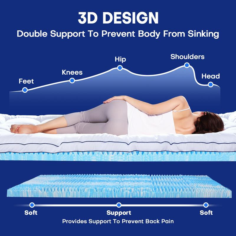 Vipfree Dual Layer Cooling Gel Memory Foam Mattress Topper 4 Inch Queen Size with Pressure Relieving Support and Breathable Cooling Gel Layer